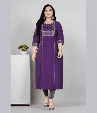 RIAANA Women Cotton Silk Zari Embroidered A-line Kurti ( Pink )
