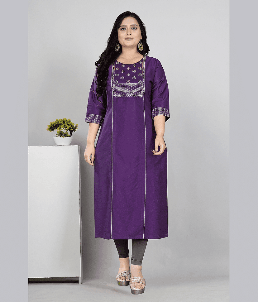 RIAANA Women Cotton Silk Zari Embroidered A-line Kurti ( Pink )