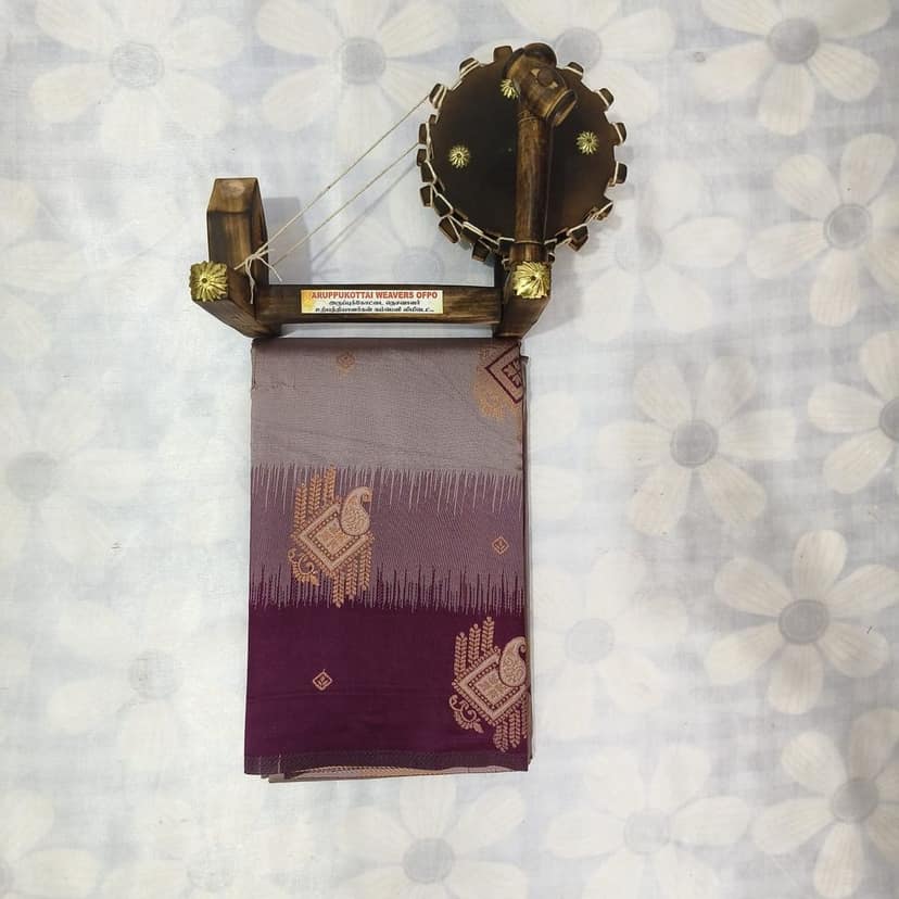 Rich Kubera Silk Cottton Saree with Blouse - Purple view 2