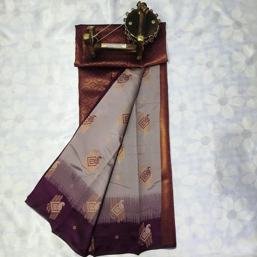 Rich Kubera Silk Cottton Saree with Blouse - Purple view 3