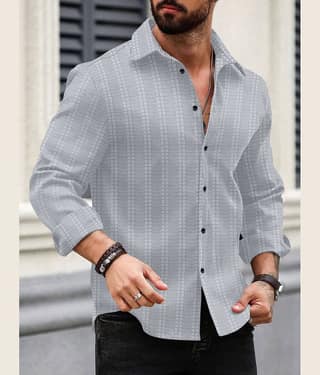 Nofilter Poly Cotton Regular Fit Self Design Full Sleeves Men's Casual Shirt - Grey ( Pack of 1 )