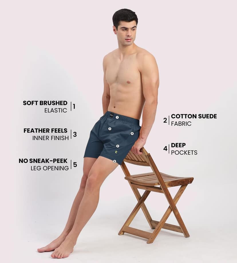 Freecultr Regular Fit Ultralight All Day Boxer Shorts for Men | 100% Cotton Fabric, Dual Deep Side Pocket, Microfibre Waistband Pack of 1-Hawaiian Blue view 5