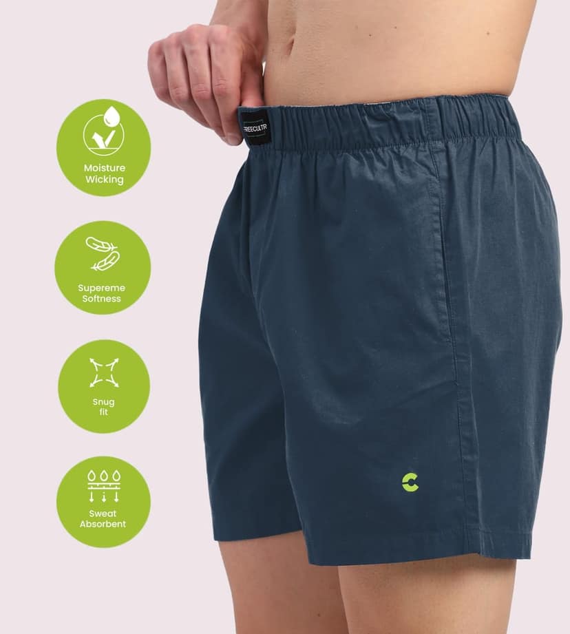 Freecultr Regular Fit Ultralight All Day Boxer Shorts for Men | 100% Cotton Fabric, Dual Deep Side Pocket, Microfibre Waistband Pack of 1-Hawaiian Blue view 6
