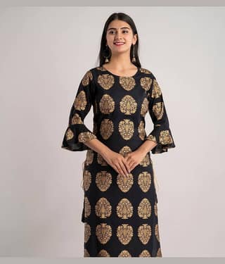 MAUKA - Black Rayon Women's Straight Kurti ( Pack of 1 )