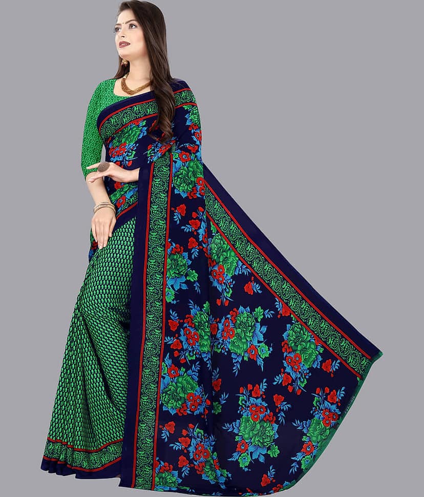 ANAND SAREES Georgette Printed Saree With Unstitched Blouse Piece ( Green ) view 2