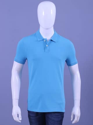 Men's MD Blue Enzyme Finish Solid Polo T-Shirt