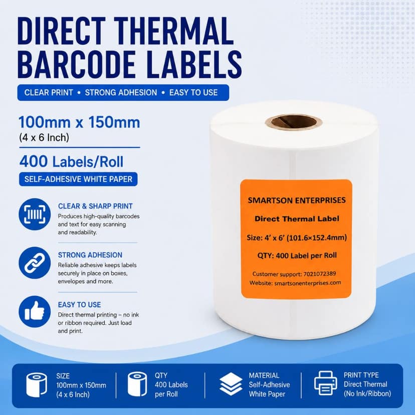 Direct Thermal Barcode Labels – 100mm x 150mm (4x6 Inch) | 400 Labels per Roll | Standard Shipping Label Size for Delhivery, Bluedart & Shiprocket view 4