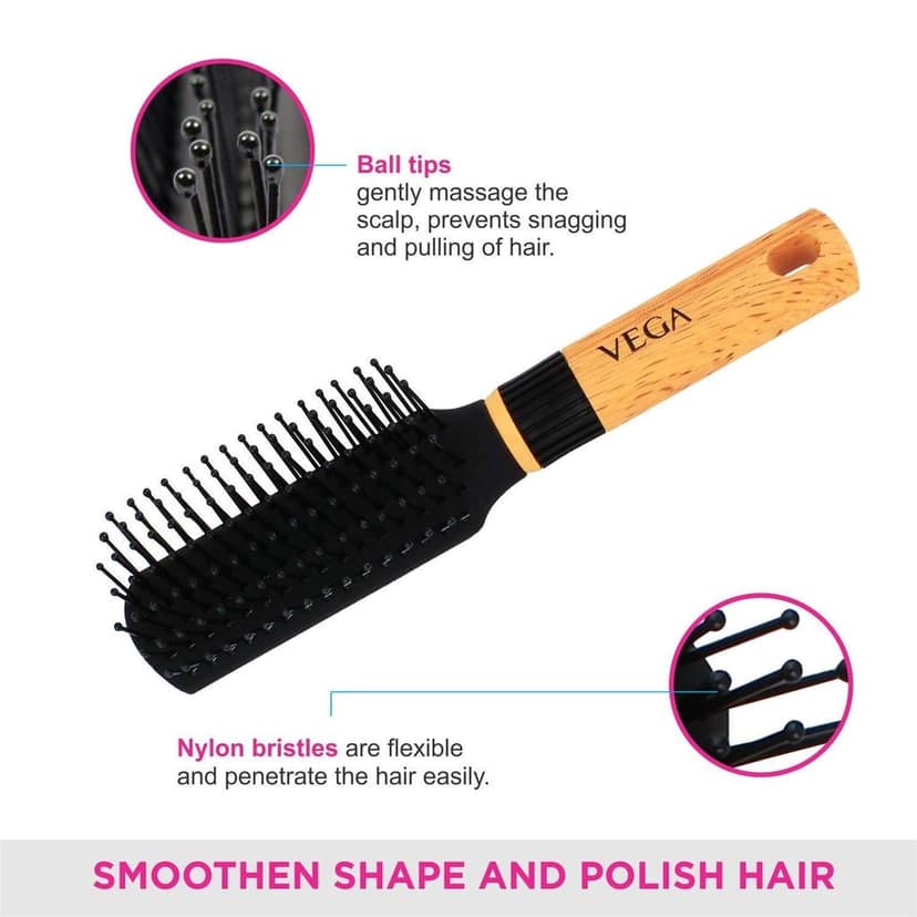 Vega Flat Hair Brush & Comb (India's No. 1* Hair Brush Brand) For Men & Women, 2 Pieces (VCP-08) view 4