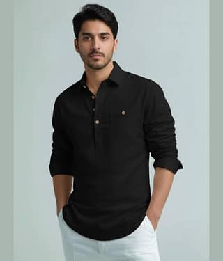 Yugnik Cotton Blend Plain Shirt Style Kurta For Men ( White )
