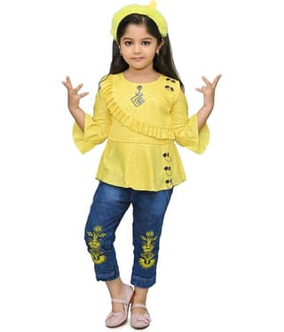 IMON BASID Pack of 1 Girls Linen Top With Jeans ( Orange )