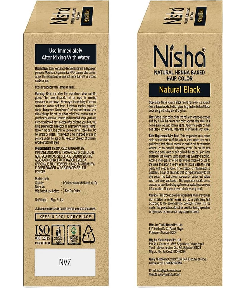 Nisha Henna Based Hair Color Natural Black 60g Pack of 2, Henna Powder Hair Color Dye Black Hair Colour view 2