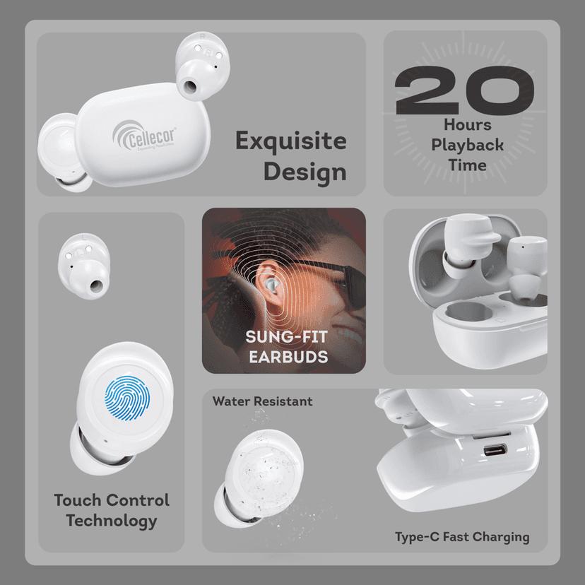 Cellecor BroPods CB04 Waterproof Earbuds With 20 Hours Playtime, Automatic Pairing, ENC Bluetooth- White view 7