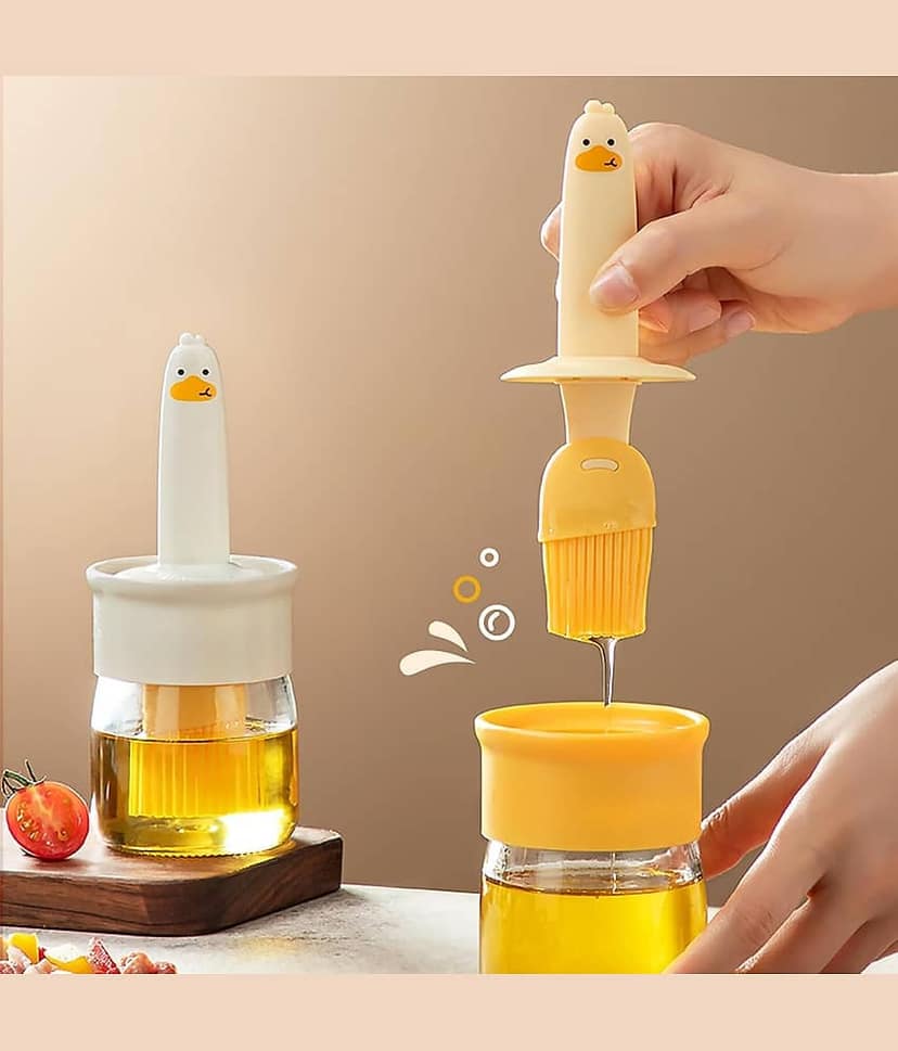 KRAMOX Oil Dispenser Bottle With Silicone Brush 200ML - Leakproof Transparent Jar for Cooking, Baking, BBQ | Versatile Container With Brush (Multi Color) view 2