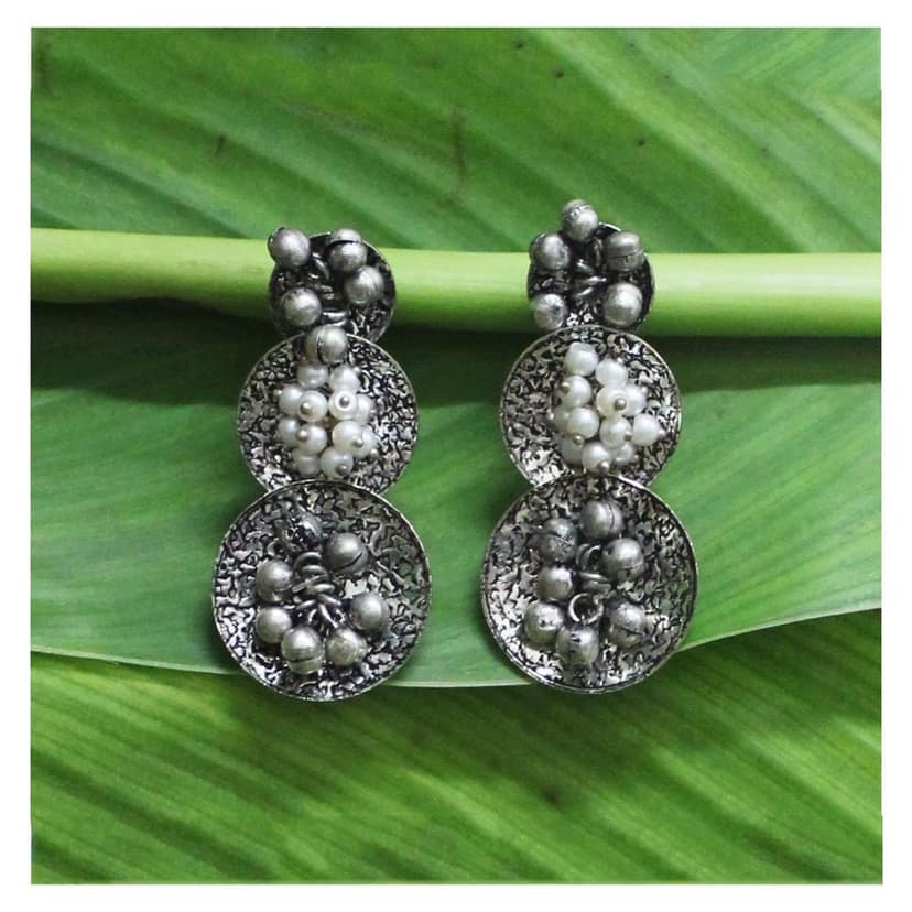 Garvi Gurjari (A Gujarat Govt Enterprise) Handcrafted Oxidized German Silver Earrings (GGCGSEN12) view 2