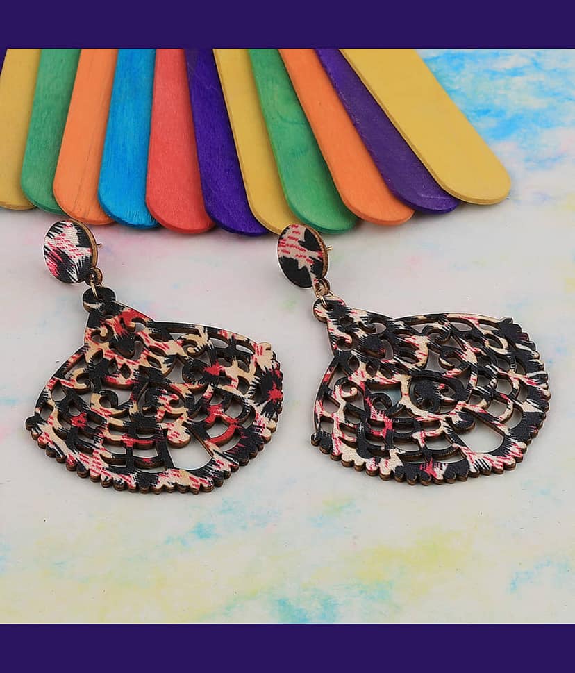 SILVER SHINE Ethnic Party Wear Dangler Wooden Earrings For Girls and Women