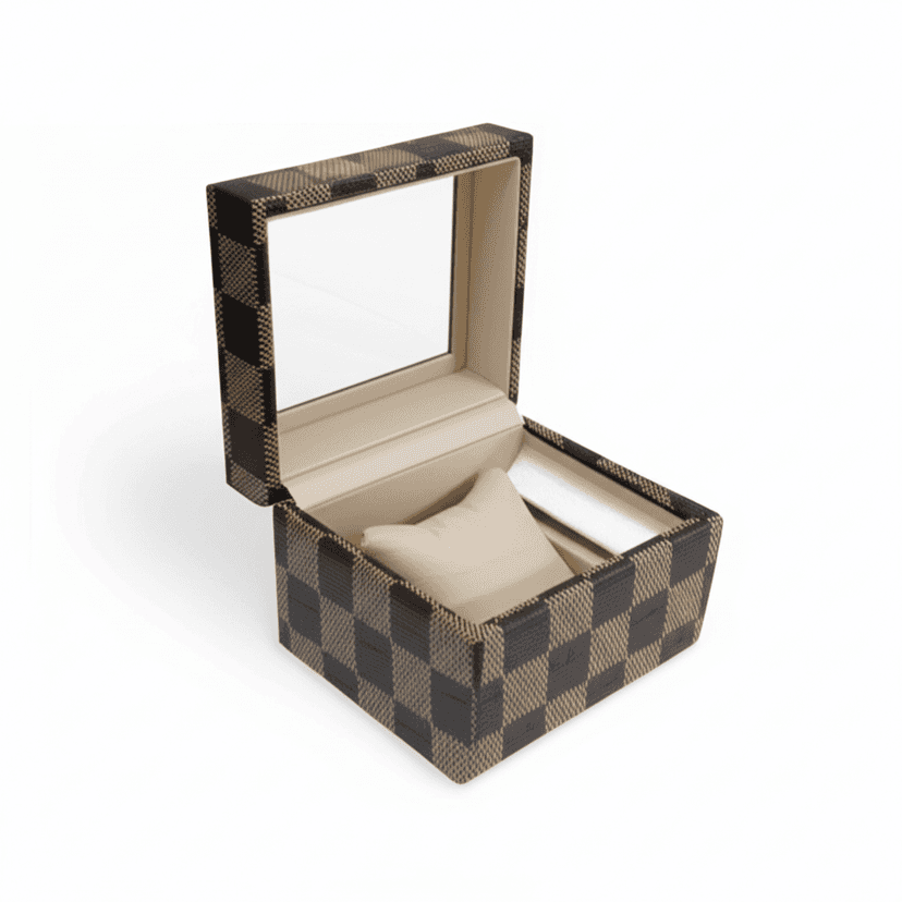 WEKTU Luxury Single Watch Display Storage Box with Checkerboard Pattern view 3