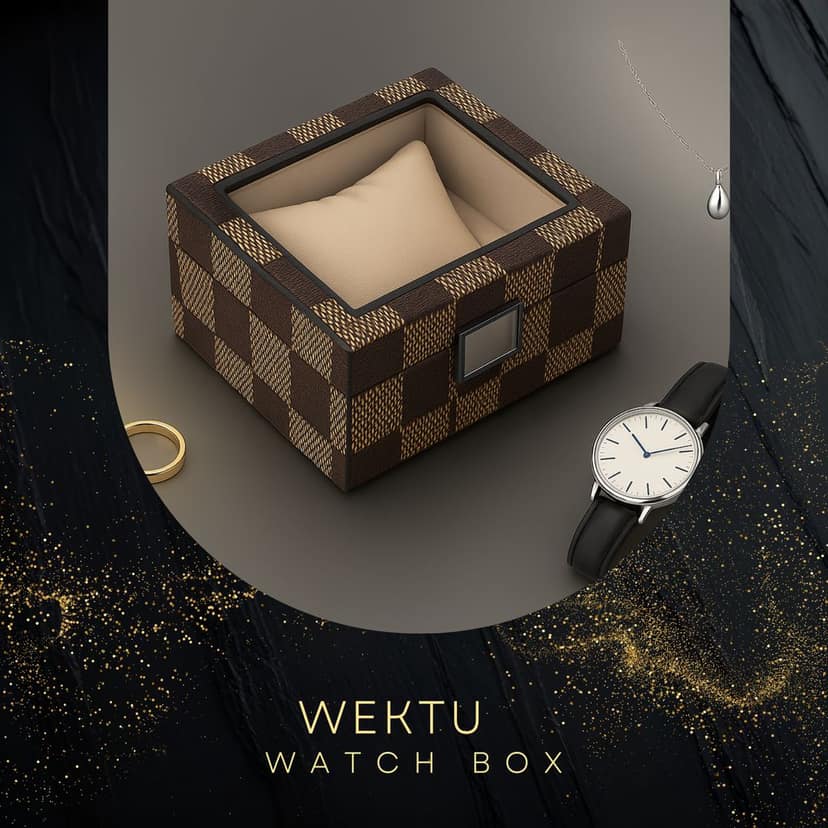 WEKTU Luxury Single Watch Display Storage Box with Checkerboard Pattern view 4