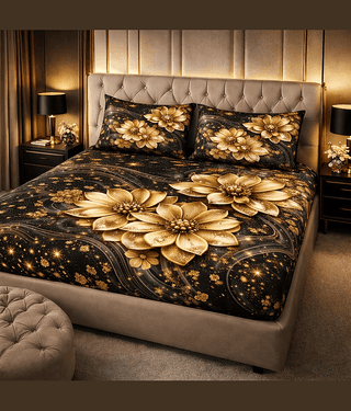 SWIZIER Gold Cotton 1 Double Bedsheet with 2 Pillow Covers ( 254 cm x 228 cm )