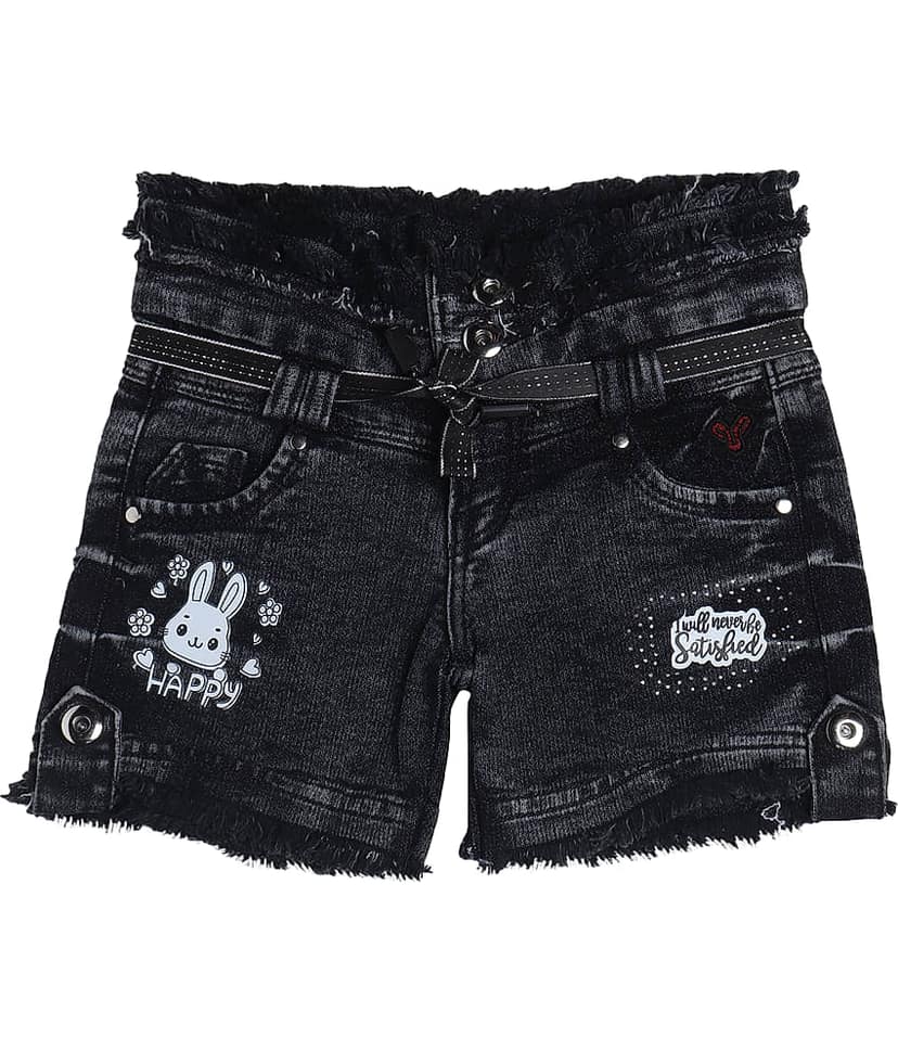 Arshia Fashions Pack of 1 Girls Denim Hot Pants ( Black )