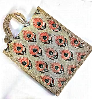"Jute Bag with Floral Print"