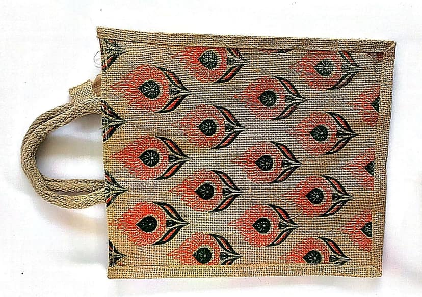 "Jute Bag with Floral Print" view 3