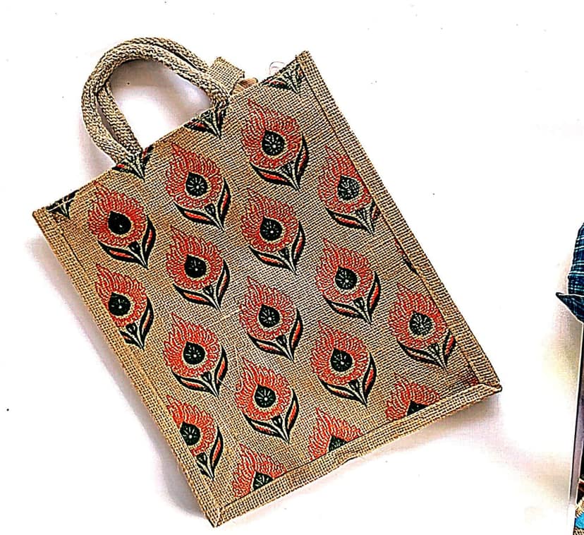 "Jute Bag with Floral Print" view 4
