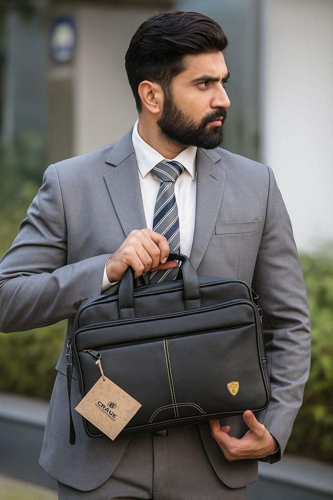 Men's Black PU Leather Formal Laptop Briefcase Office Bag view 3