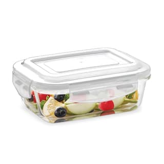 Borosil Klip n Store 370ml Rectanglular Food Storage Container with Airtght Glass Lid | Made in India Borosilicate Glass Container for Lunchbox | Microwave & Dishwasher Safe | Transparent