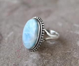 Larimar Ring, 925 Sterling Silver Ring, Statement Larimar Gemstone Ring Designer Handmade Jewelry Gift For Her