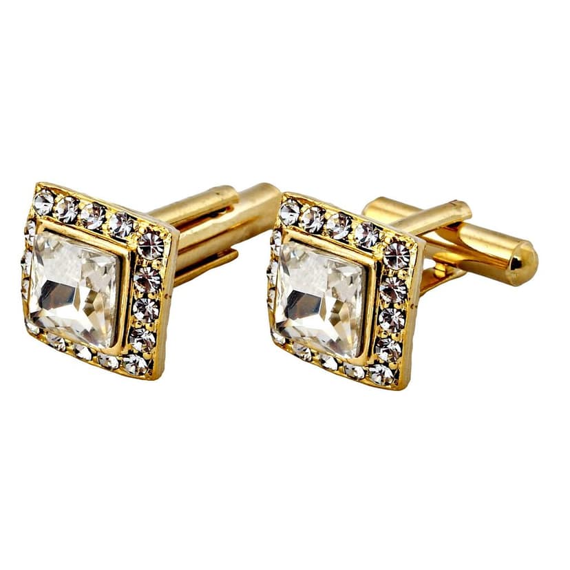 LUCKY JEWELLERY Unique White Color Golden Plated Formal Wedding Shirt, Suit, Blazer Cufflinks Pair Set for Men.(218-M4C4-A5520) view 2