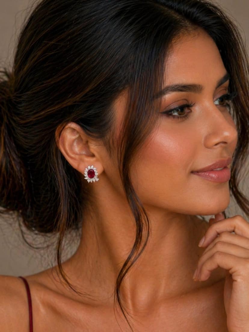 AXORA LIFE 925 Sterling Silver Ear Studs Red view 2