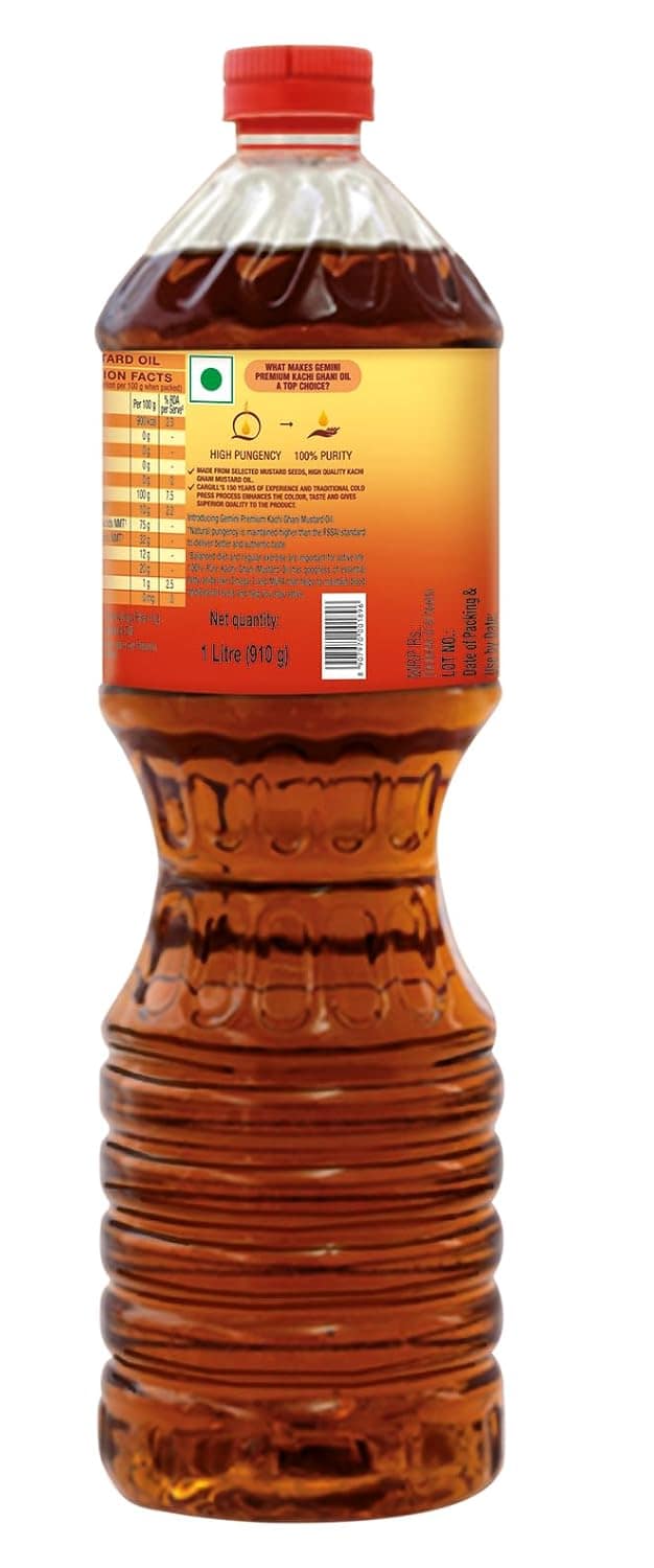 GEMINI PREMIUM KACHI GHANI MUSTARD OIL, 500 ML BOTTLE view 2