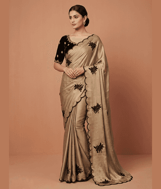 ofline selection Chiffon Solid Regular Saree With Unstitched Blouse Piece ( Cream )