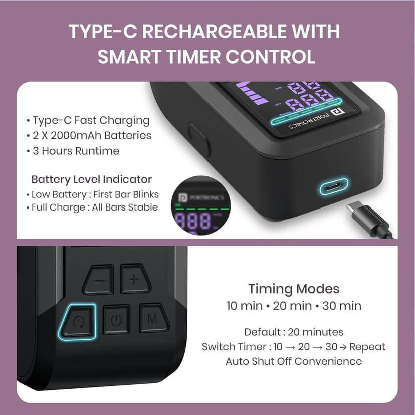 Portronics Zeno L Cordless & Type-C Rechargeable Leg Massager, 5 Focus Zones, 4 Massage Modes, 5 Intensity Levels, 2x 2000 mAh Battery, Up to 3H Runtime view 4