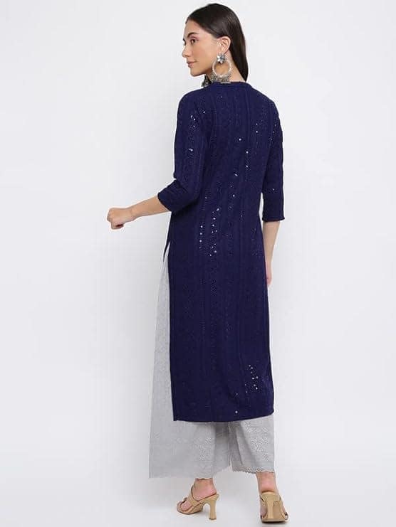 INDIAN KNOTS-chikanwork and Sequins Heavy Embroidered Festive Kurta_1105-DG8059203 view 3