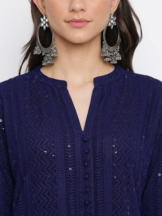 INDIAN KNOTS-chikanwork and Sequins Heavy Embroidered Festive Kurta_1105-DG8059203 view 5