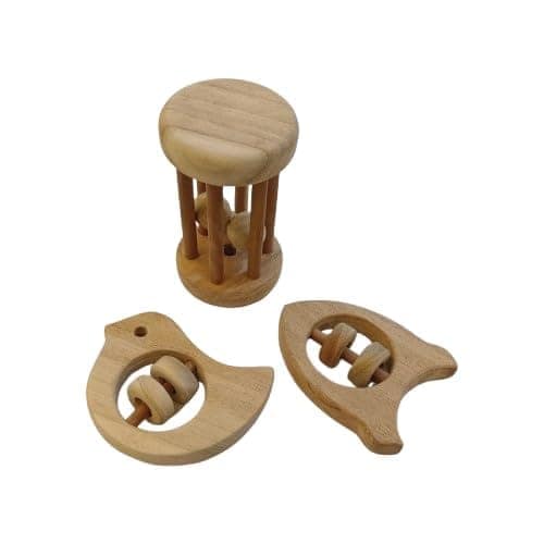 Neemtoys Neem Wooden Rattles, Sound Making Tumbler, Dove and Rocket Shaped Rattle Toddlers Toy for Babies with Multiple Textured Surface (Brown)