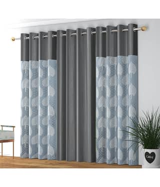 Kraftiq Homes Abstract Semi-Transparent Eyelet Curtain 7 ft ( Pack of 3 ) - Grey
