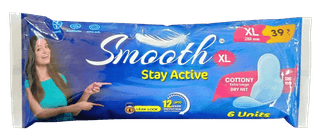 Smooth Stay Active XL Cottony Sanitary Extra Large Dry Net Pads with Wings - 6 Units