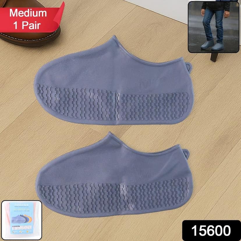 Grey Non-Slip Silicone Rain Reusable Anti skid Waterproof Fordable Boot Shoe Cover (1 Pair ) view 2
