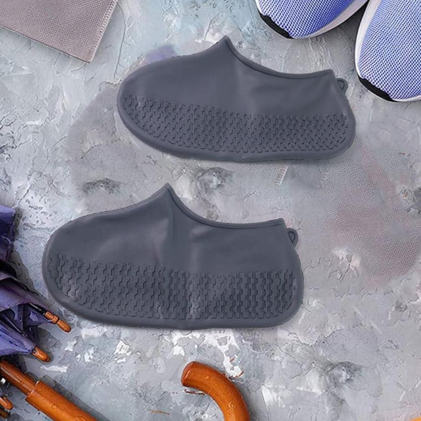 Grey Non-Slip Silicone Rain Reusable Anti skid Waterproof Fordable Boot Shoe Cover (1 Pair ) view 6