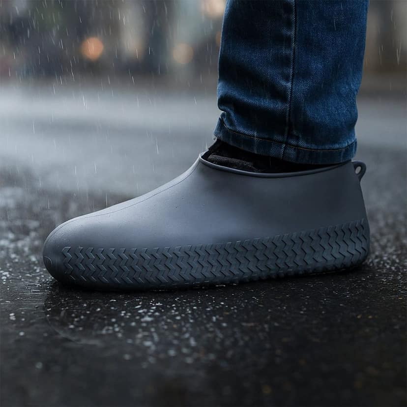 Grey Non-Slip Silicone Rain Reusable Anti skid Waterproof Fordable Boot Shoe Cover (1 Pair ) view 7