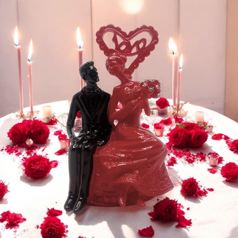 AMS Romantic Love Couple Figurine | Gift for Girlfriend, Boyfriend, Wife, Husband | Engagement, Proposal & Anniversary Decor | Elegant Couple Statue with Love Symbol | 14 CM