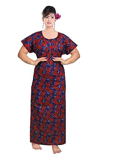 VALENCIA SLEEPWEAR Women's Pure Cotton Printed Maxi Nighty with Pocket Nightdress Night Suit Gown for Women and Girls Nightwear Female for Regular Use Nightgown Free Size view 3