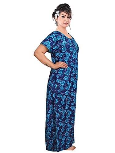 VALENCIA SLEEPWEAR Women's Pure Cotton Printed Maxi Nighty with Pocket Nightdress Night Suit Gown for Women and Girls Nightwear Female for Regular Use Nightgown Free Size view 4