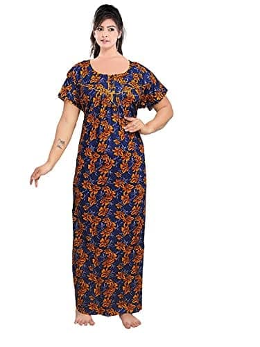 VALENCIA SLEEPWEAR Women's Pure Cotton Printed Maxi Nighty with Pocket Nightdress Night Suit Gown for Women and Girls Nightwear Female for Regular Use Nightgown Free Size view 6