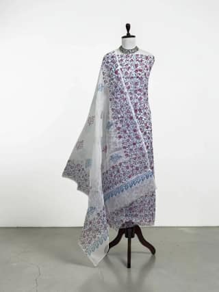 Kota Doria Cotton Dress Material with Hand Embroidery, Powder Blue