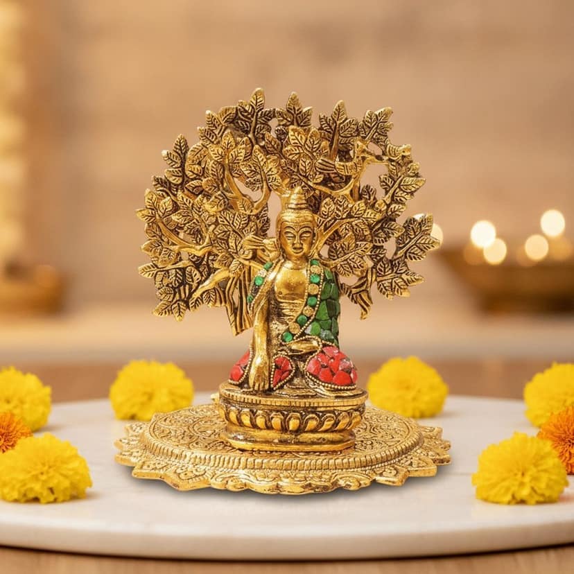 Aluminium Buddha Ji Statue Showpiece | Gautam Buddha Idol | Meditation & Home Decor Statue, Height : 8.5 Inch (ASMAS545 G)