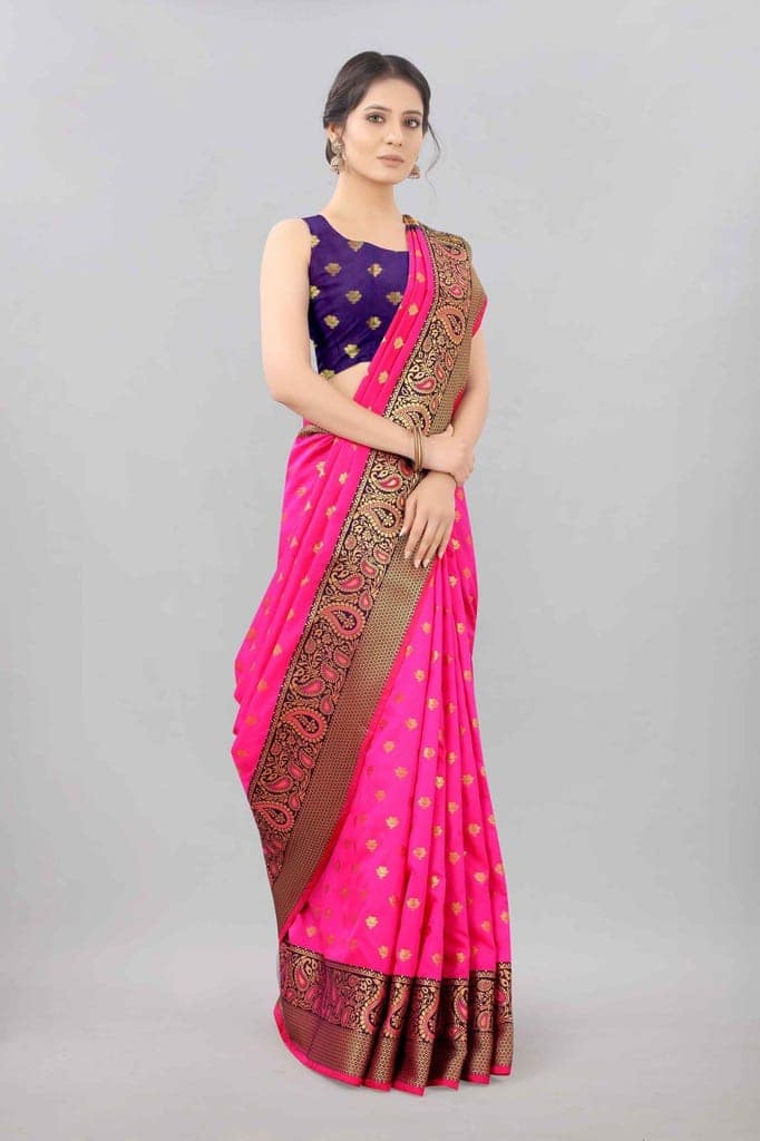 Pink &amp; Gold Zari Woven Banarasi Silk Saree