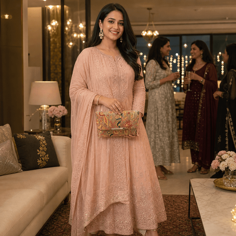 Paithani Hard Party Clutch for Women - Golden Chain, Washable, Stylish view 3